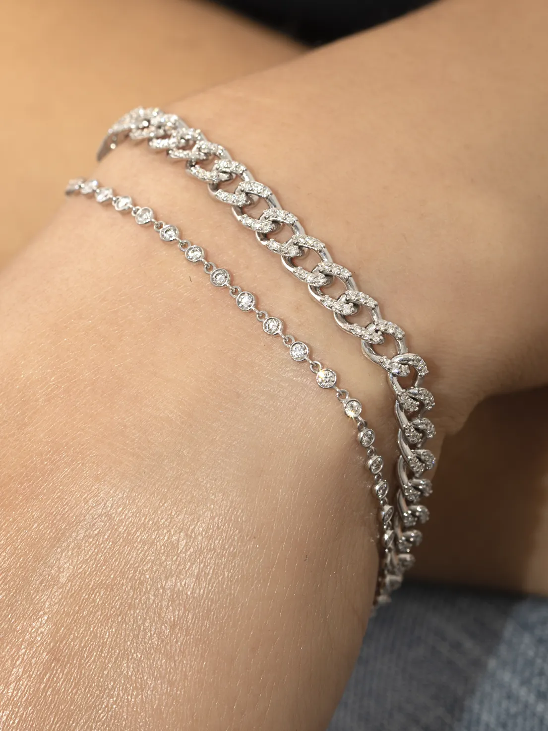 Perfect Curb Link Bracelet - White Diamond / 14k White Gold