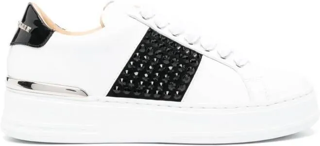 Philipp Plein logo-lettering leather sneakers White