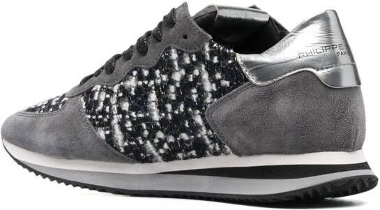 Philippe Model Paris tweed-detail lace-up sneakers Grey