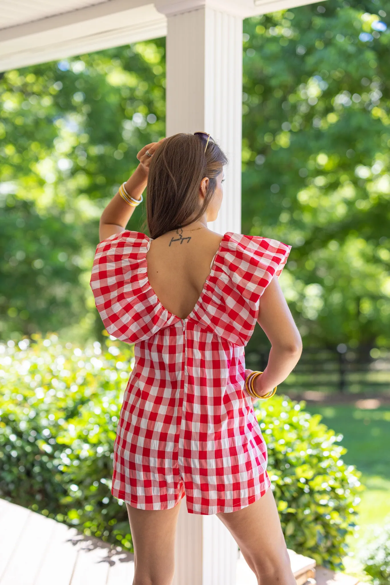 Picnic Ready Red Checkered Romper