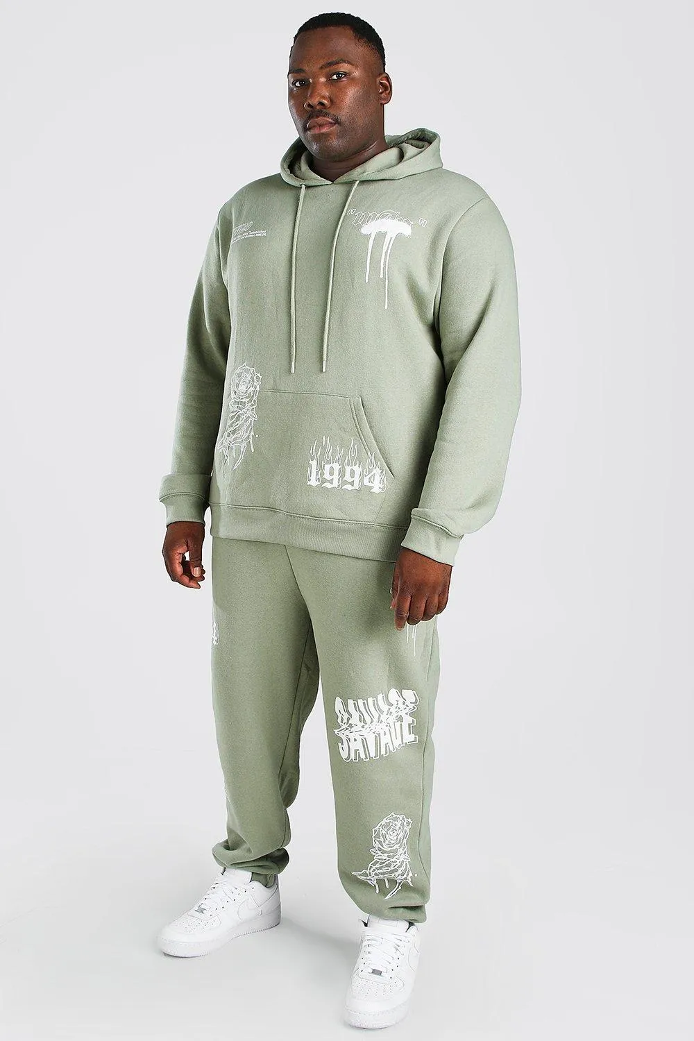 Plus Size MAN Graffiti Hooded Tracksuit | boohooMAN UK