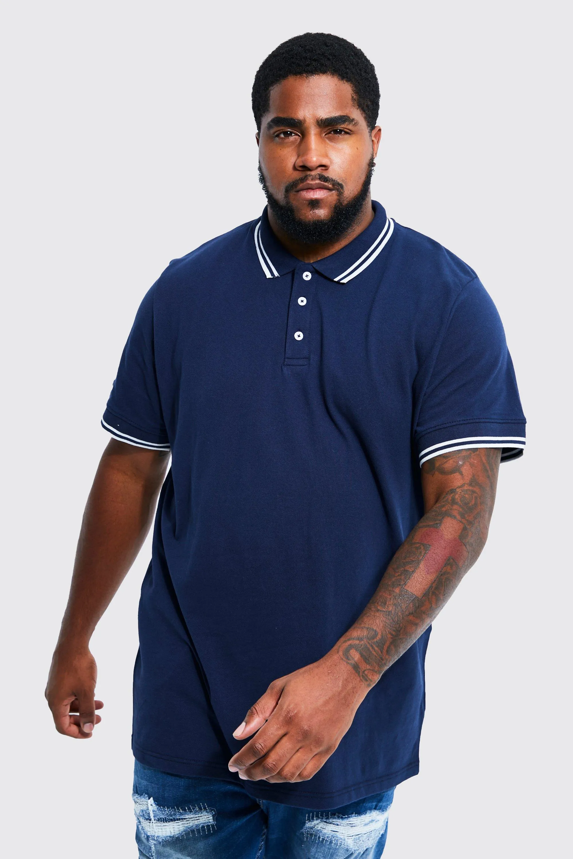 Plus Slim Fit Tipped Pique Polo