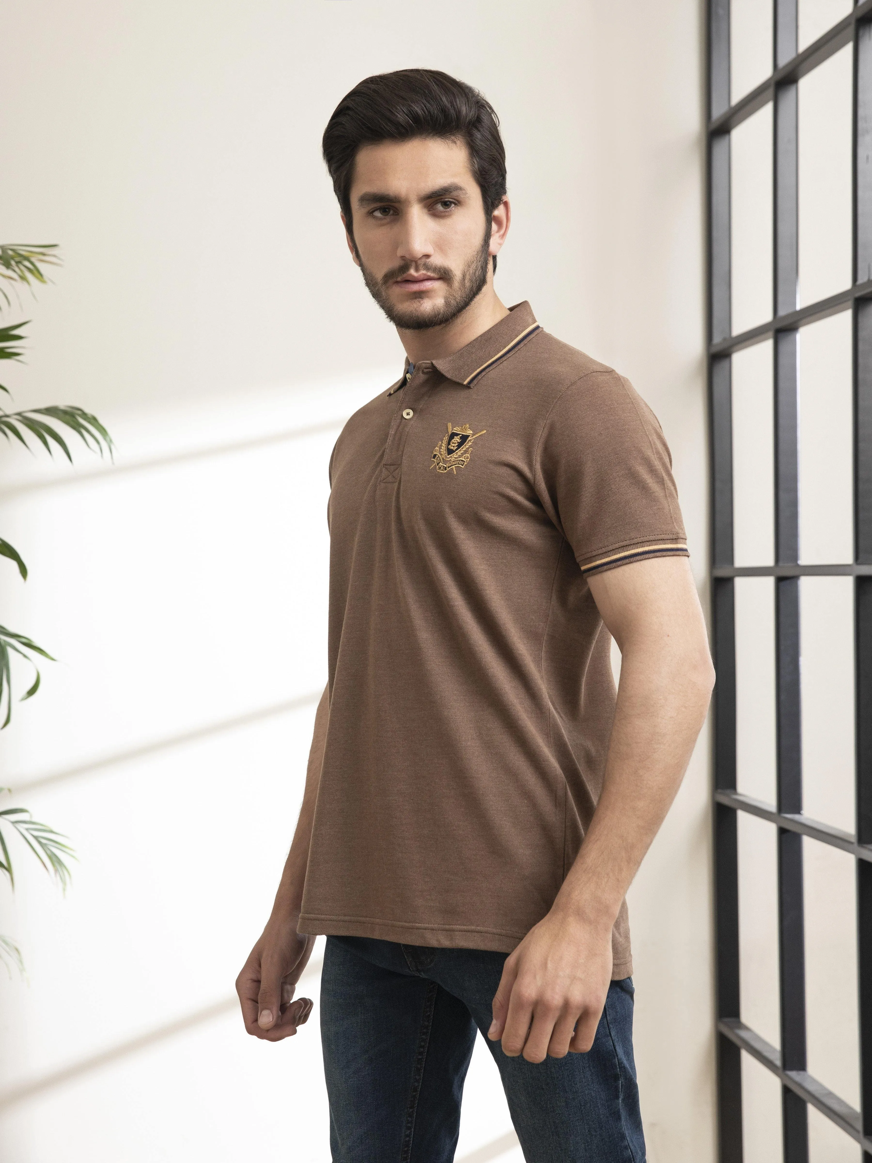 POLO SHIRT TIPPING COLLAR KHAKI