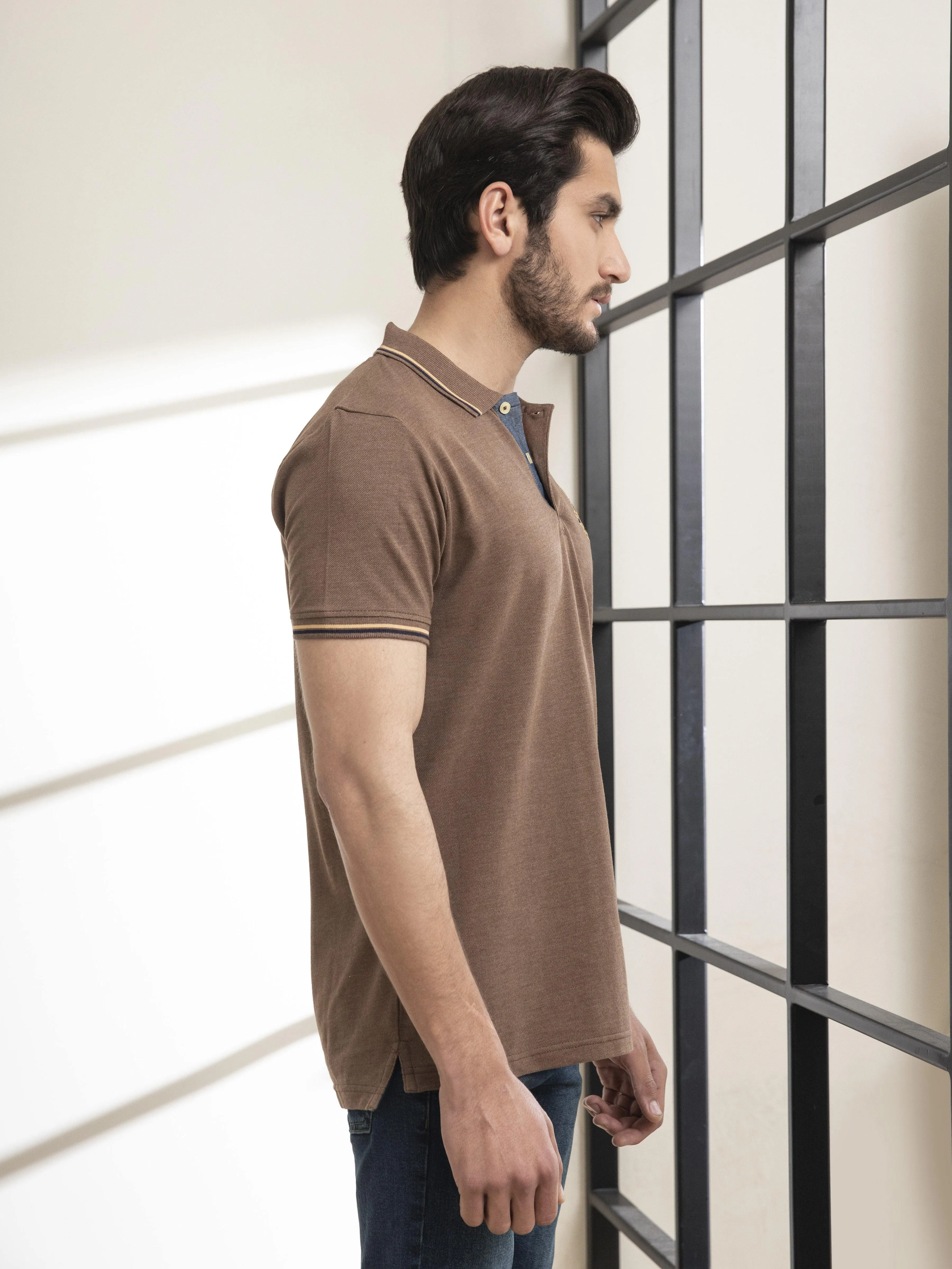 POLO SHIRT TIPPING COLLAR KHAKI