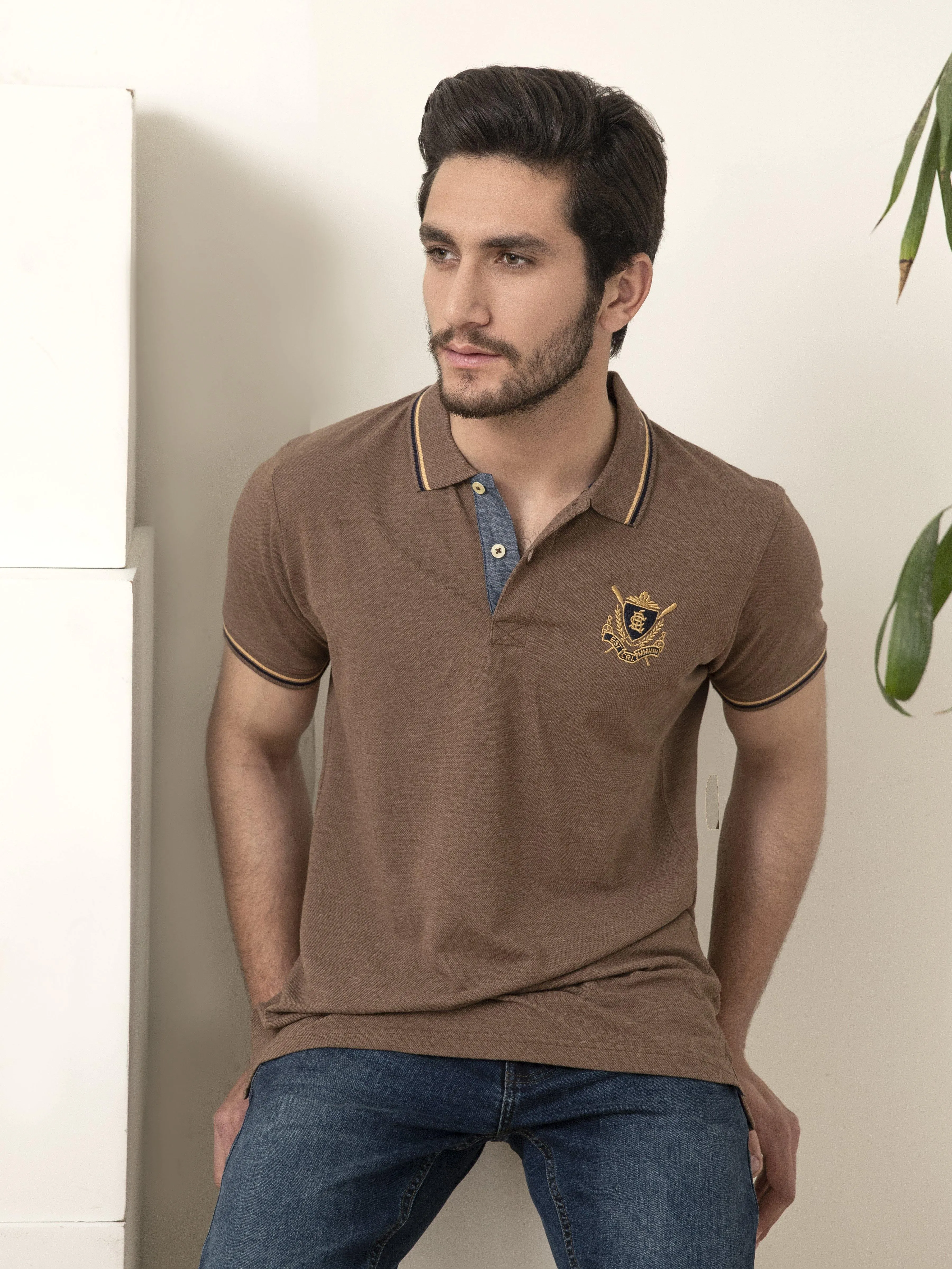 POLO SHIRT TIPPING COLLAR KHAKI