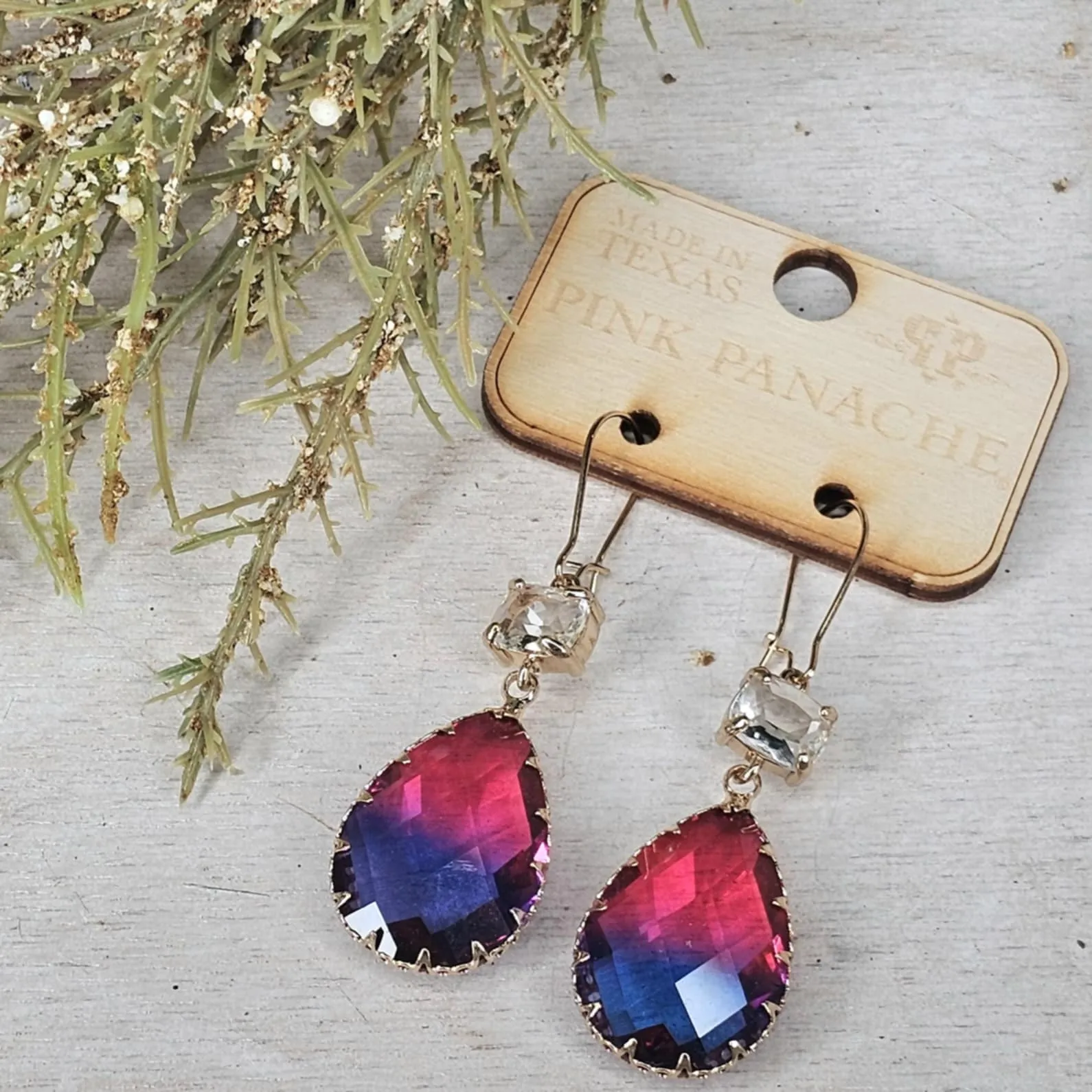 PP Fuchsia/Blue Ombre Gold Drop Earrings