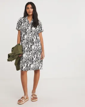 Printed Linen Short Sleeve Tunic Dress