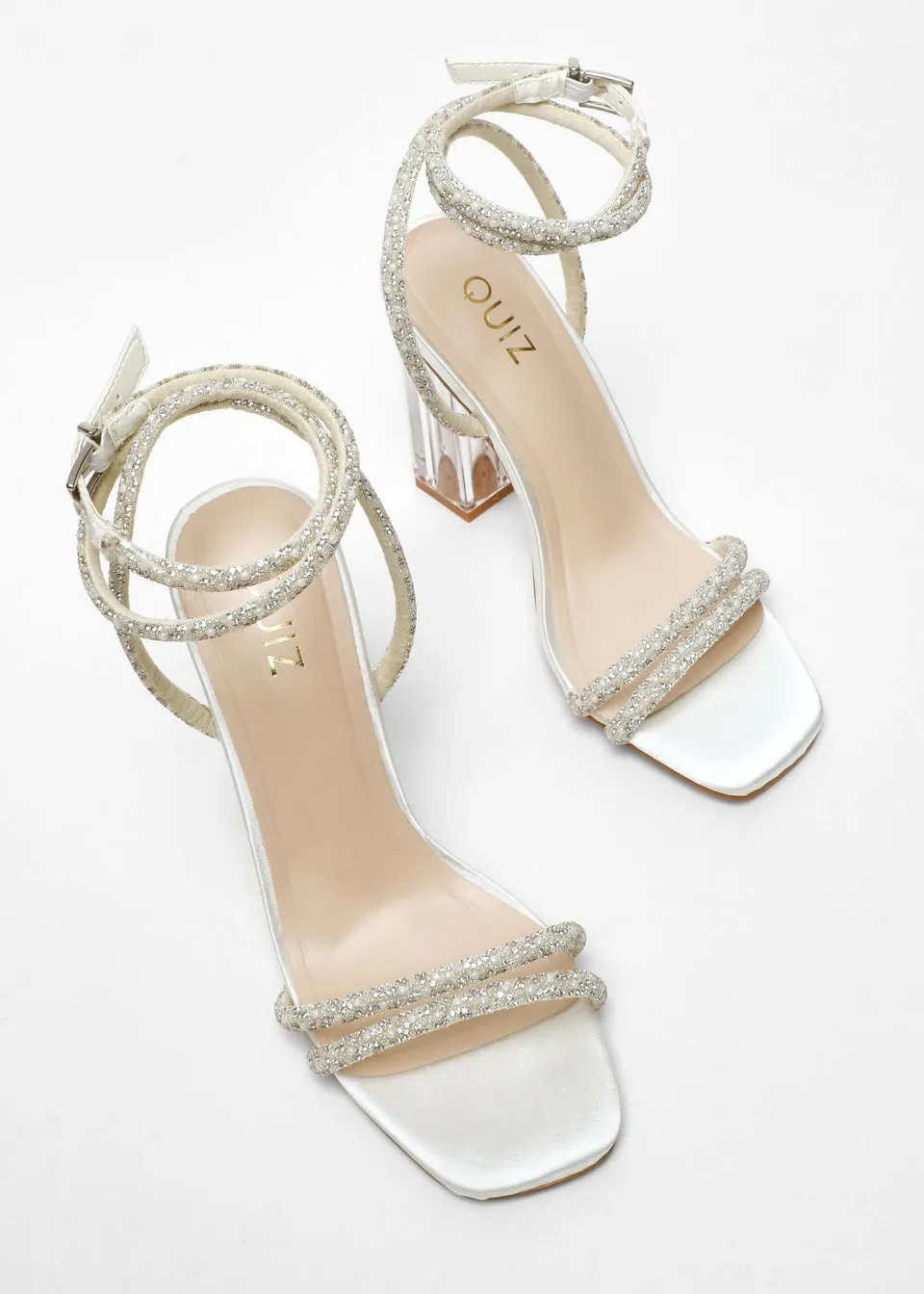 Quiz White Bridal Diamante Pearl Clear Heeled Sandals