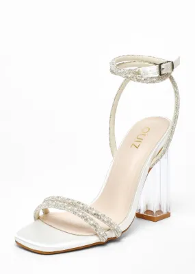 Quiz White Bridal Diamante Pearl Clear Heeled Sandals