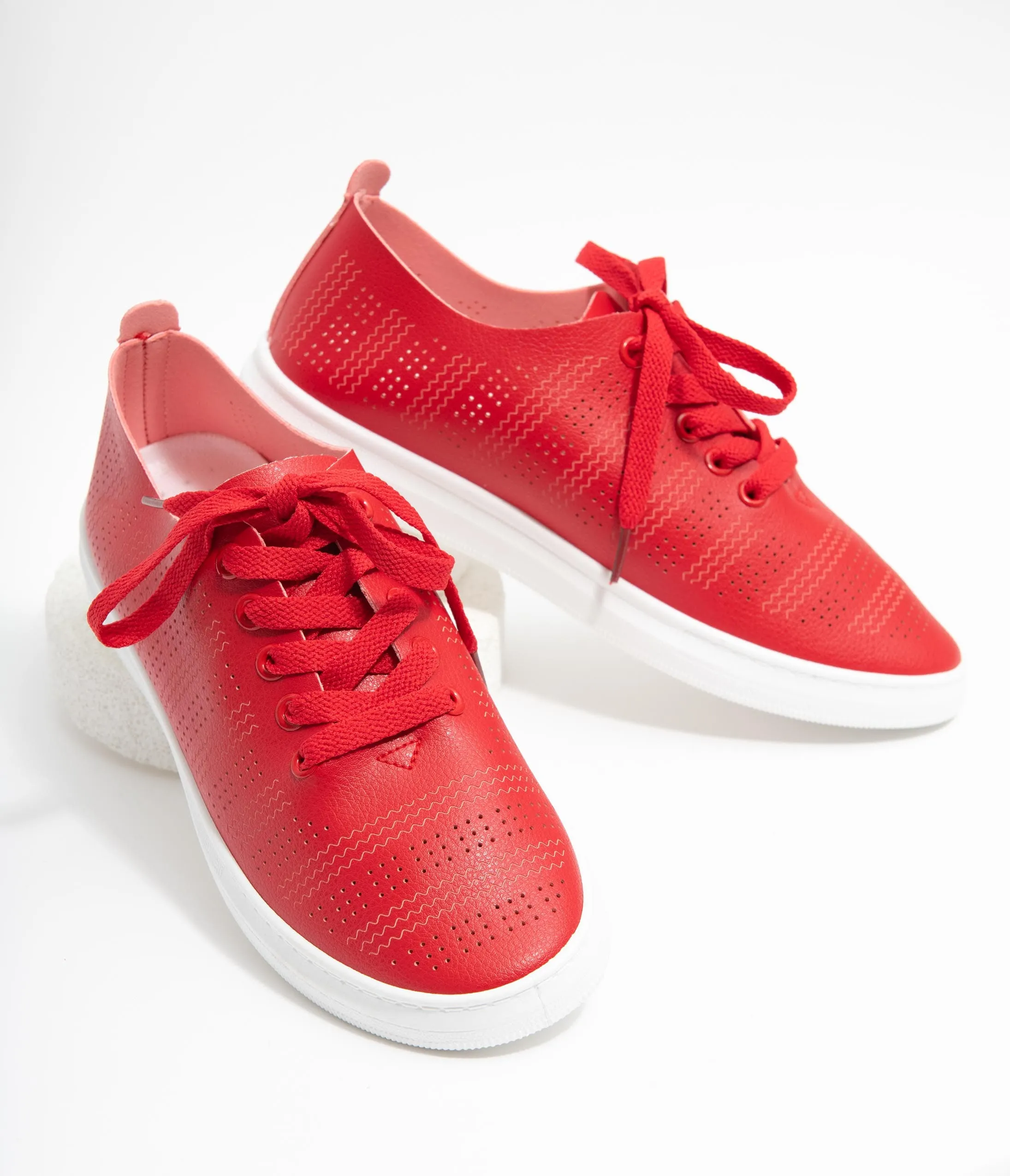 Red Perforated Sneakers