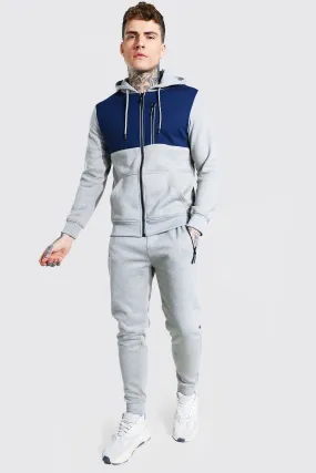 Reflective Zip Colour Block Hooded Tracksuit | boohooMAN UK