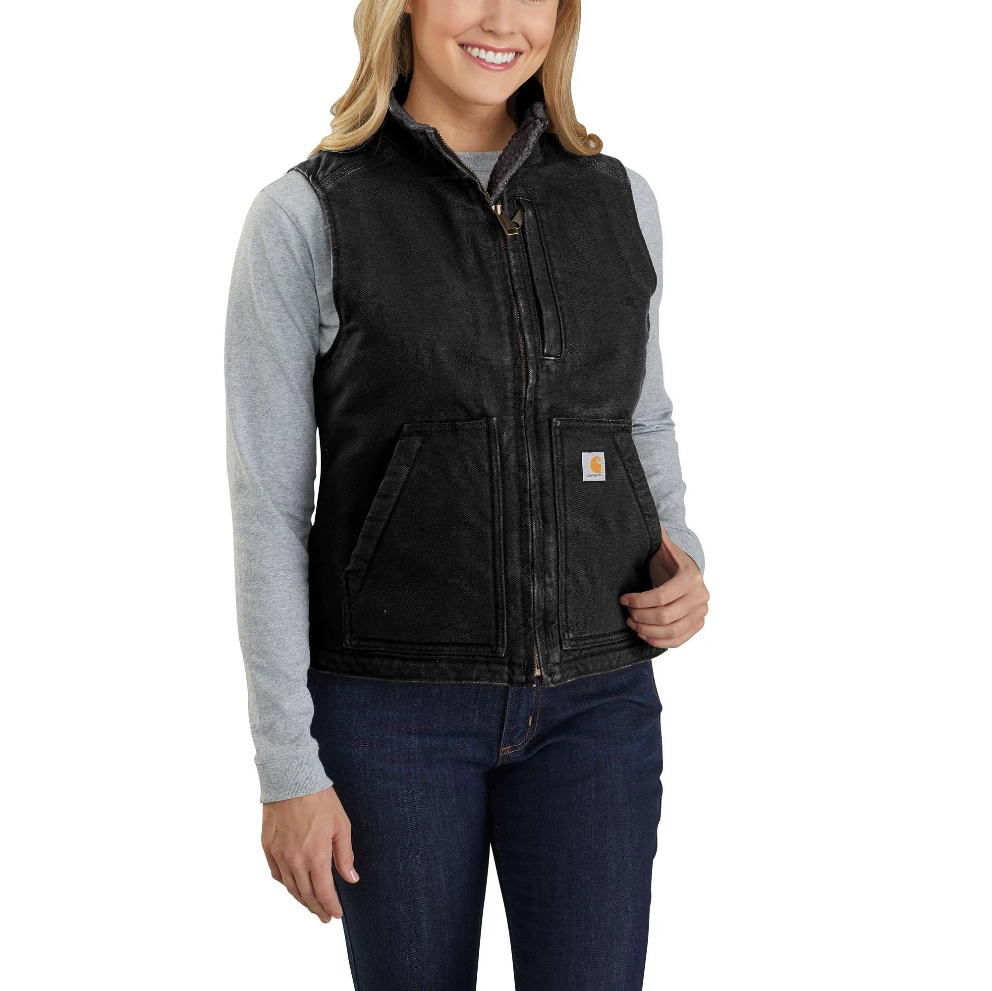 Relaxed Fit Washed Duck Sherpa-Lined Mock-Neck Vest