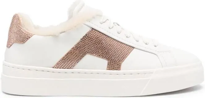 Santoni rhinestone-embellished leather sneakers White