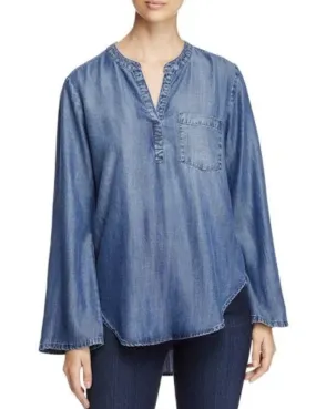 Side Stitch - Denim Pleated Henley Tunic