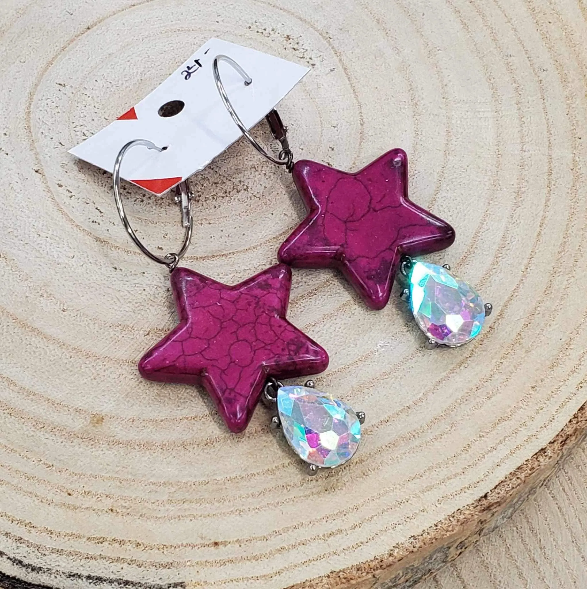 SL Dark Fuschia  Marble Star Earrings