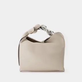 Small Chain Hobo Bag in White Leather