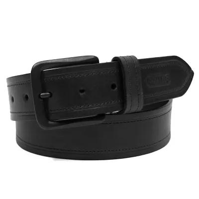 Smith's Workwear Men's Handcrafted in USA Full-Grain Stitched Leather Belt with Embossed Logo Tip