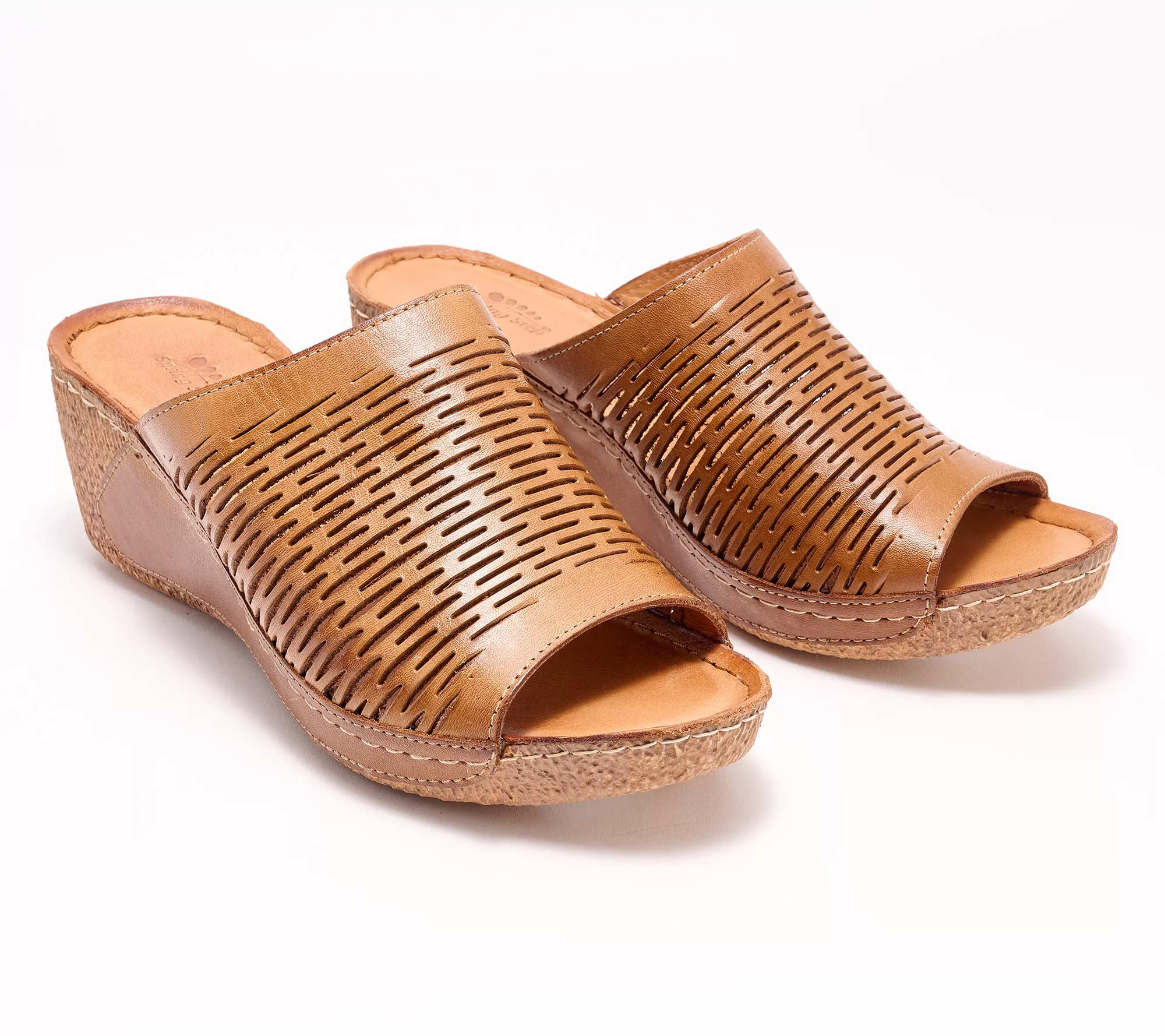 Spring Step Leather Slip-On Wedge Sandals - Cunacena