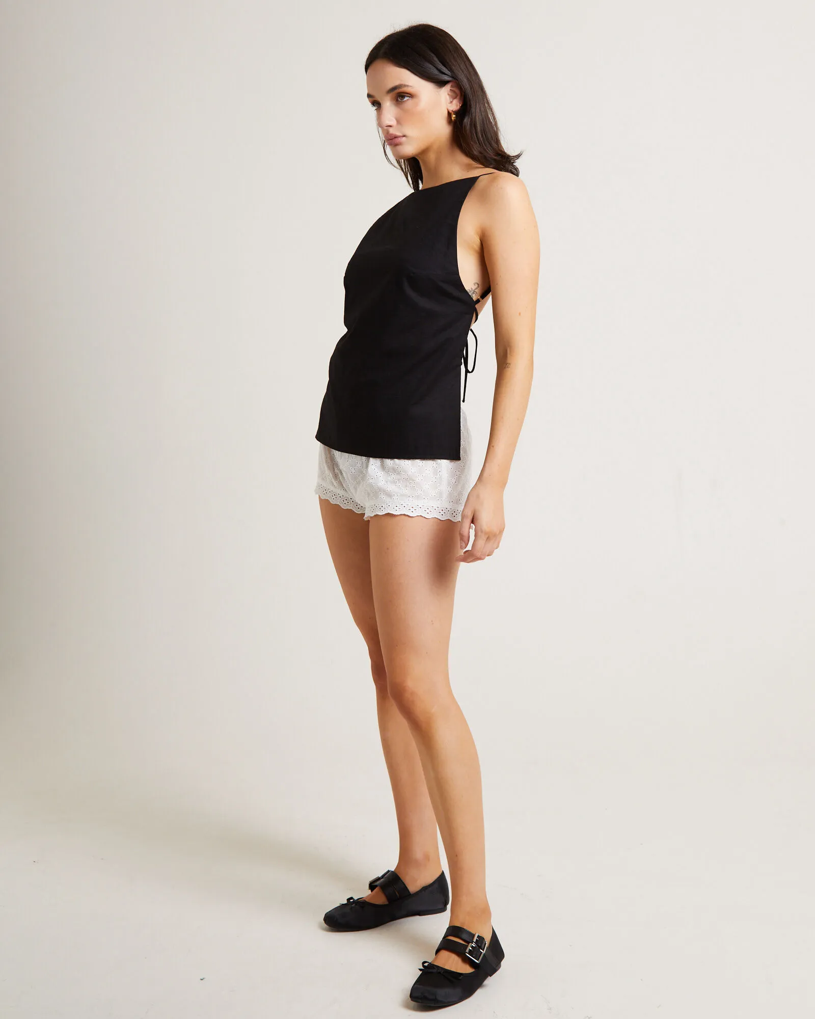 Subtitled Kaia Backless Tunic Top in Black