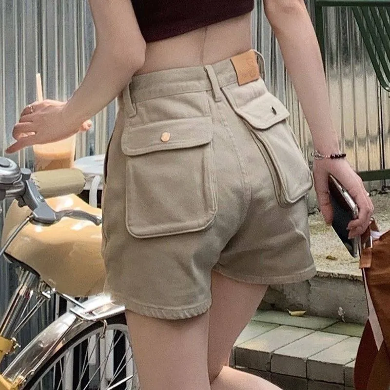 Summer Thin High Waist Slim Workwear Denim Shorts For Women