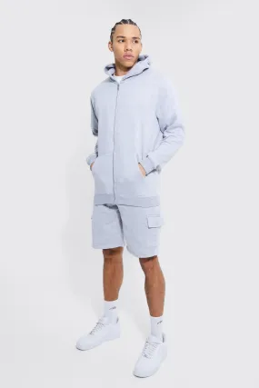 Tall Lightweight Zip Through Short Cargo Tracksuit | boohooMAN UK