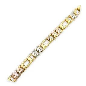 Three color figaro bracelet 7mm in 18kts gold plated