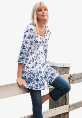 Tiered Floral 3/4 Sleeve Tunic