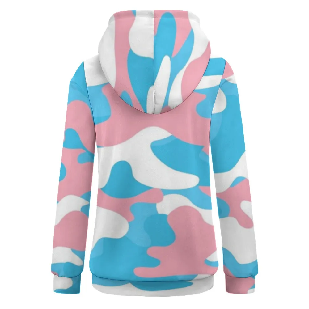 Trans Coloured Camouflage Trans Pride Fleece Lapel Hoodie