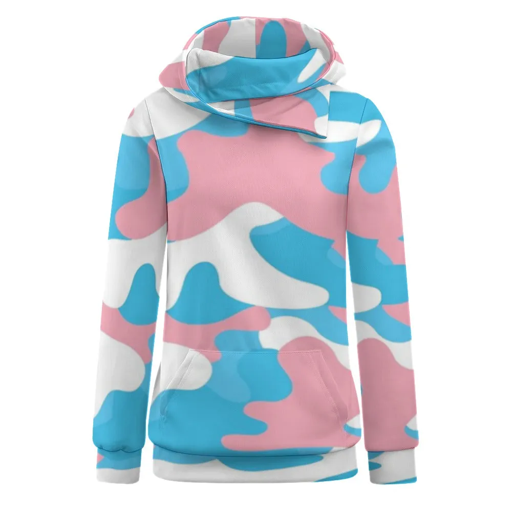 Trans Coloured Camouflage Trans Pride Fleece Lapel Hoodie