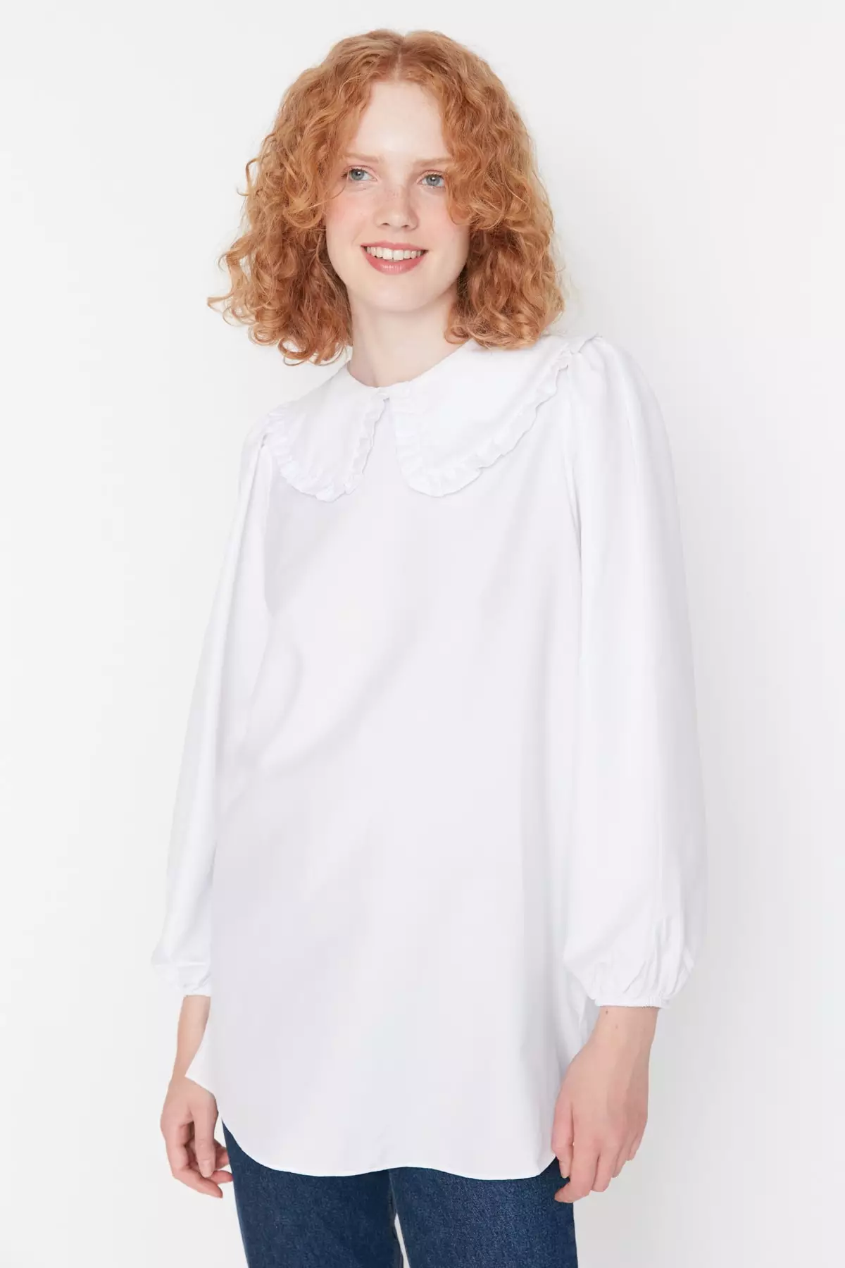 Trendyol MODEST Babydoll Collar Slit Tunic Top