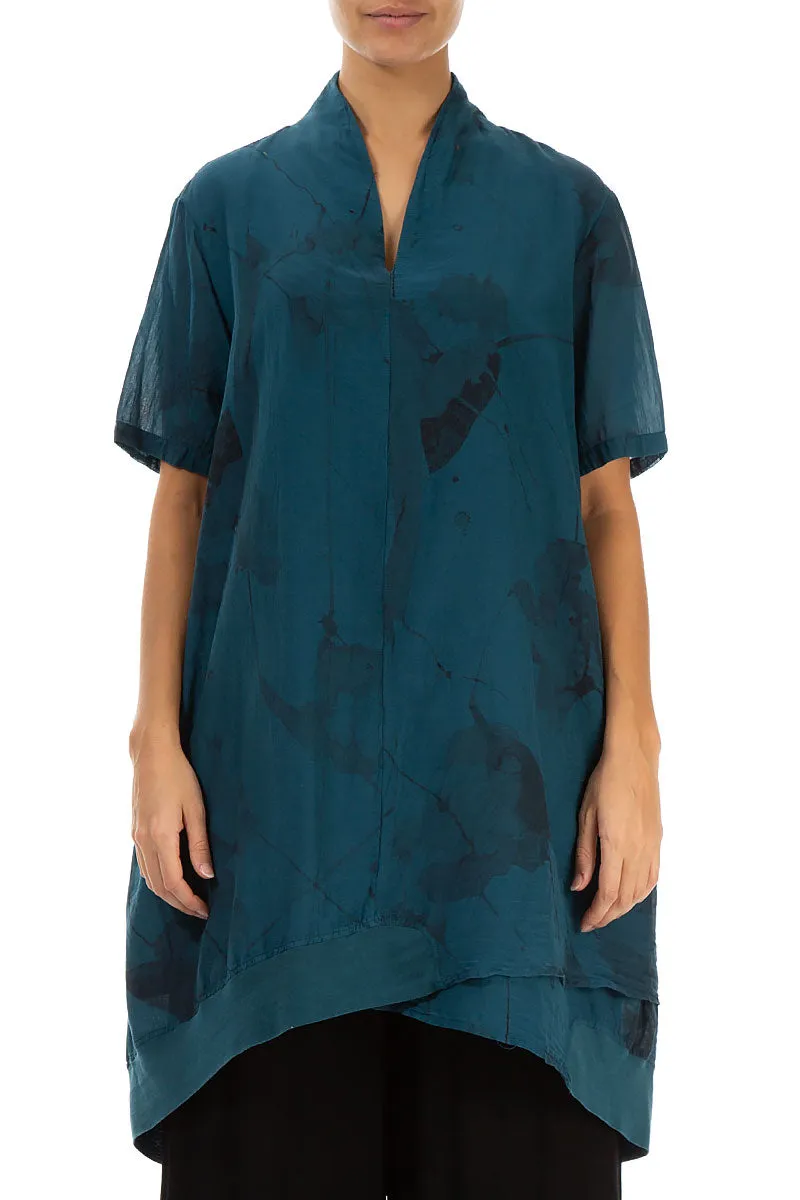 V-Neck Dark Teal Mirage Silk Cotton Tunic