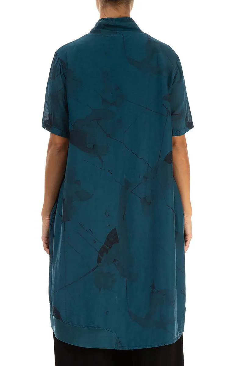 V-Neck Dark Teal Mirage Silk Cotton Tunic