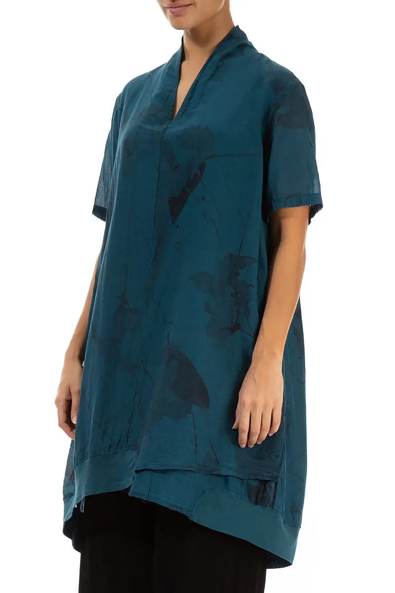 V-Neck Dark Teal Mirage Silk Cotton Tunic