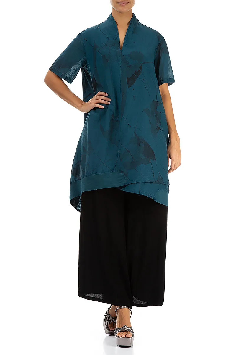 V-Neck Dark Teal Mirage Silk Cotton Tunic