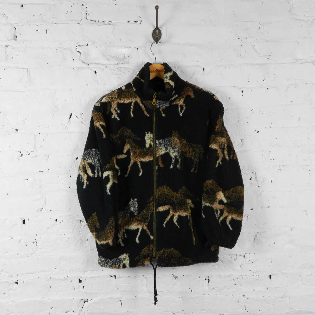 Vintage Horse Pattern Fleece - Black - M