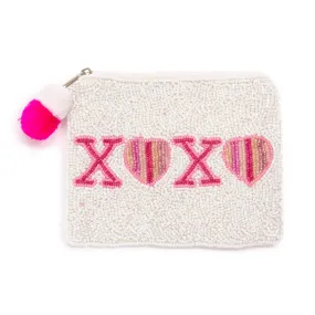 White Xoxo Beaded Canvas Bag