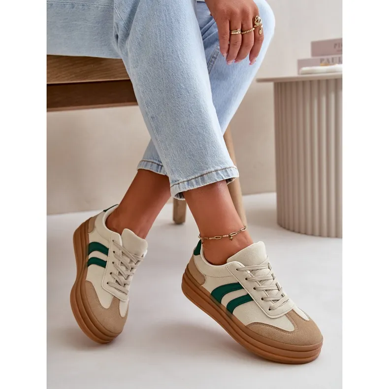 Women's Sneakers On The Platform Beige-Green Nesonice