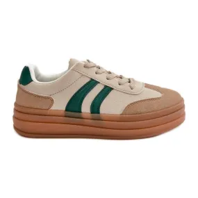 Women's Sneakers On The Platform Beige-Green Nesonice