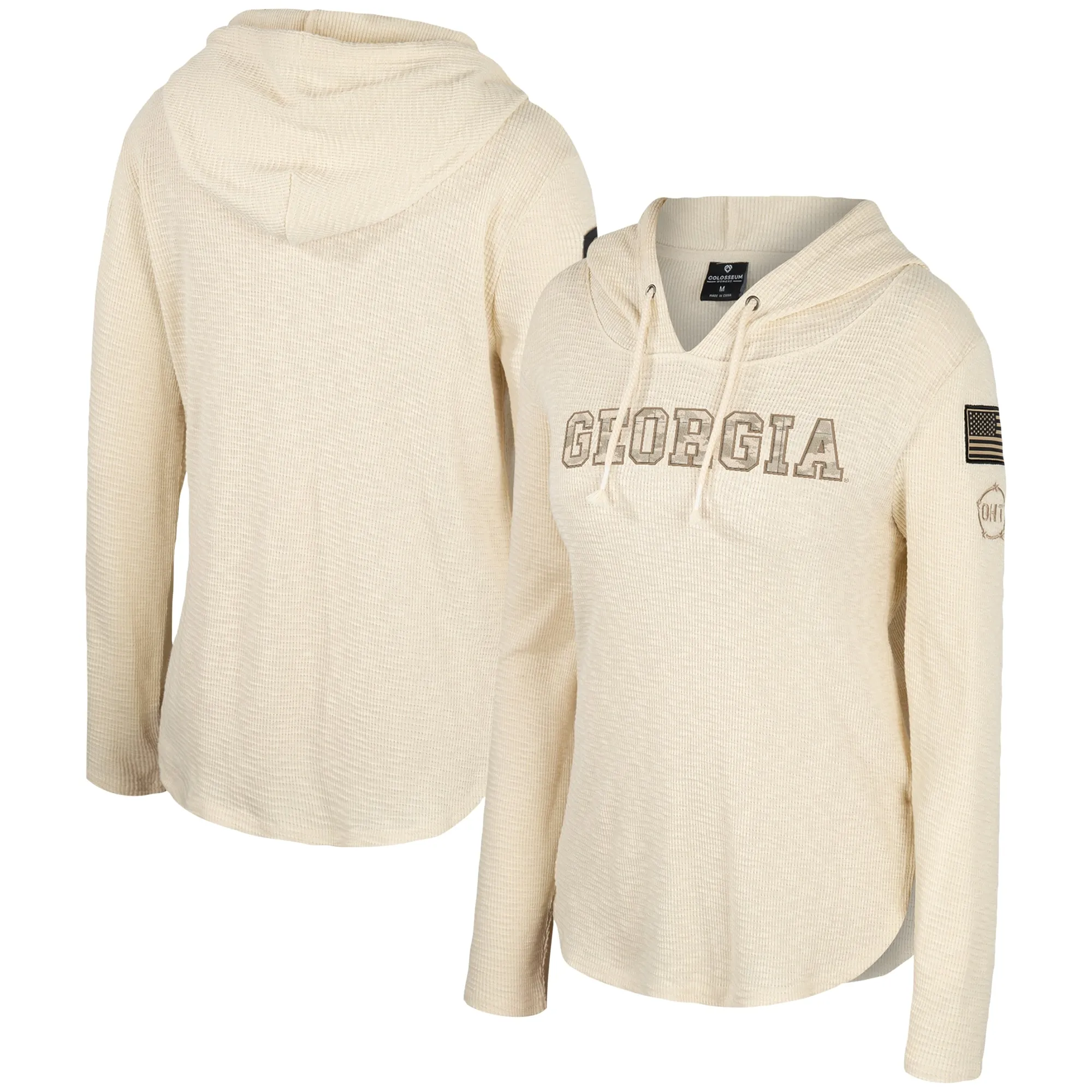 Women's Colosseum Cream Georgia Bulldogs OHT Military Appreciation Casey Raglan Long Sleeve Hoodie T-Shirt