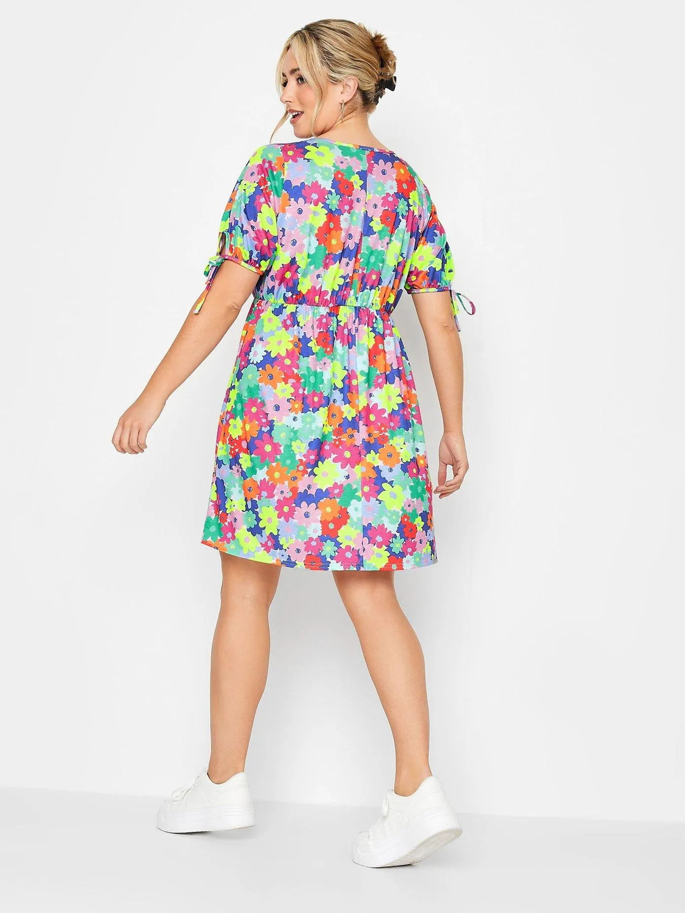 Yours Tie Sleeve Tunic Dress Colourful Ditsy