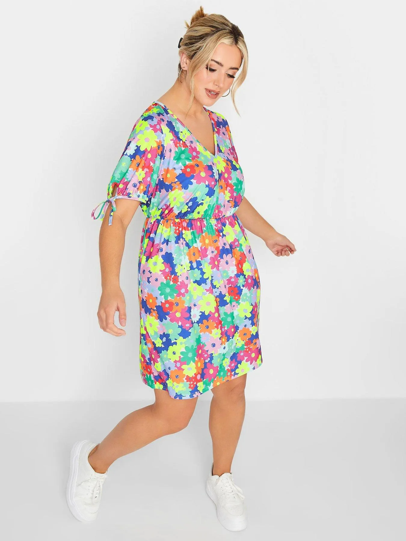 Yours Tie Sleeve Tunic Dress Colourful Ditsy